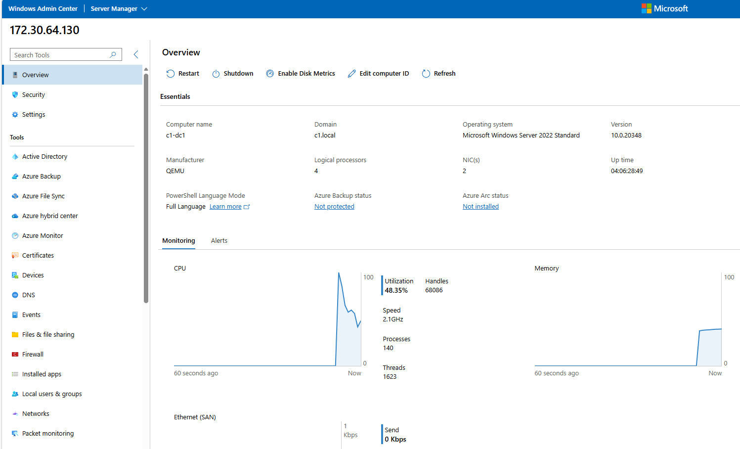 Windows Admin Center overview used for primary environment server administration